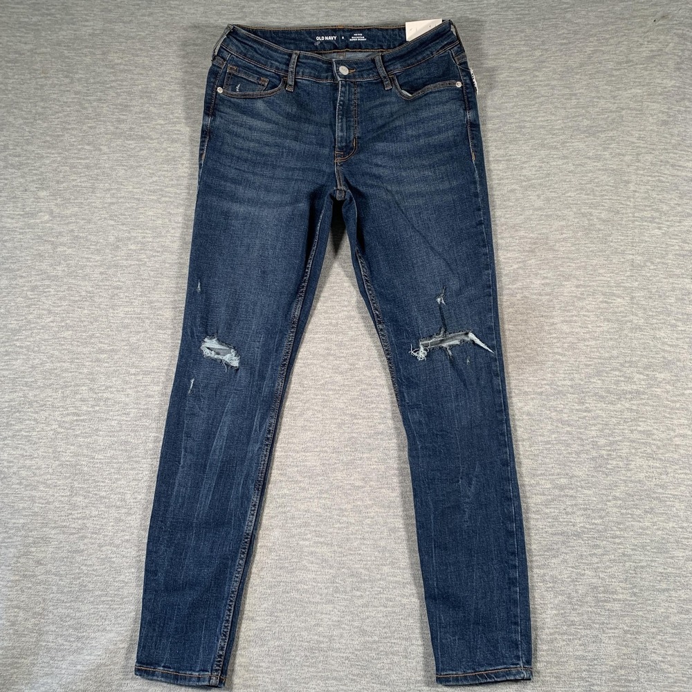 Old Navy Jeans Womens 8 Blue Rockstar Super Skinny Mid Rise Distressed Stretch